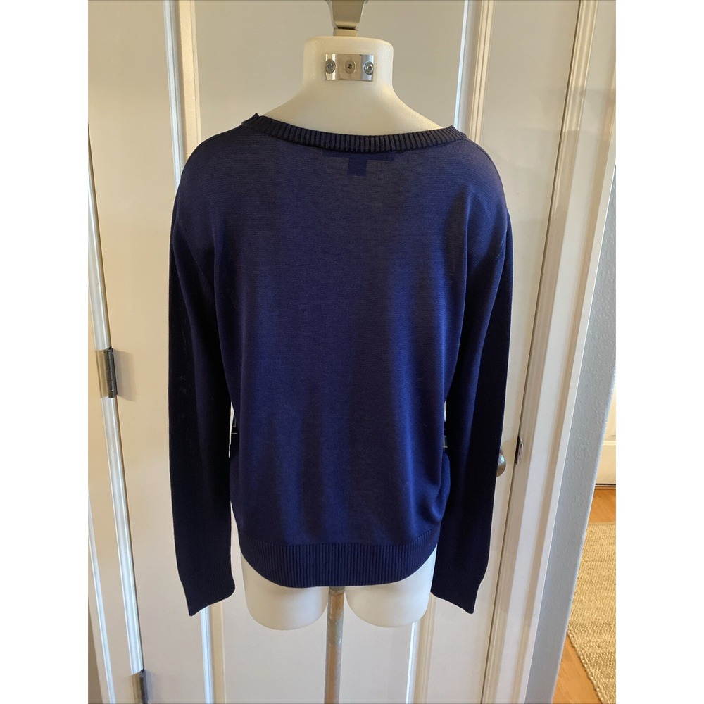 DIANE VON FURSTENBERG Sweater Silk Size M Navy Blue Pullover Classic Preppy - Picture 6 of 16